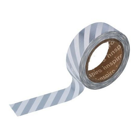 Washi Tape Metalizado Brillo 15 mm x 10 m Rayas Plata