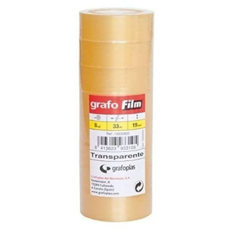 Pack 8 Cinta adhesiva Grafo Film 33 m x 19 mm Transparente