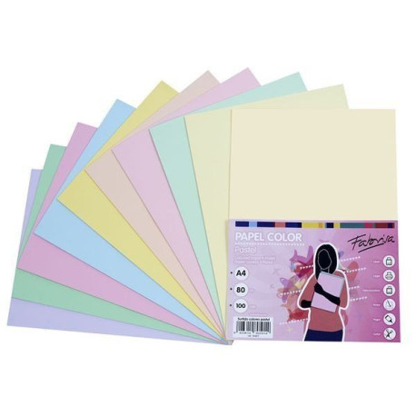 Pack 100 Hojas A4 papel 80 gr. Surt. colores Pastel