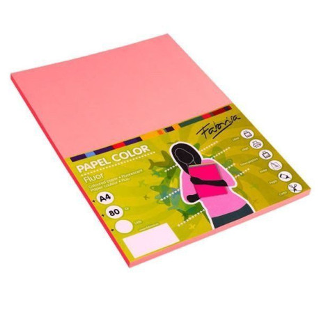 Pack 100 Hojas A4 papel 80 gr. Rosa Fluor