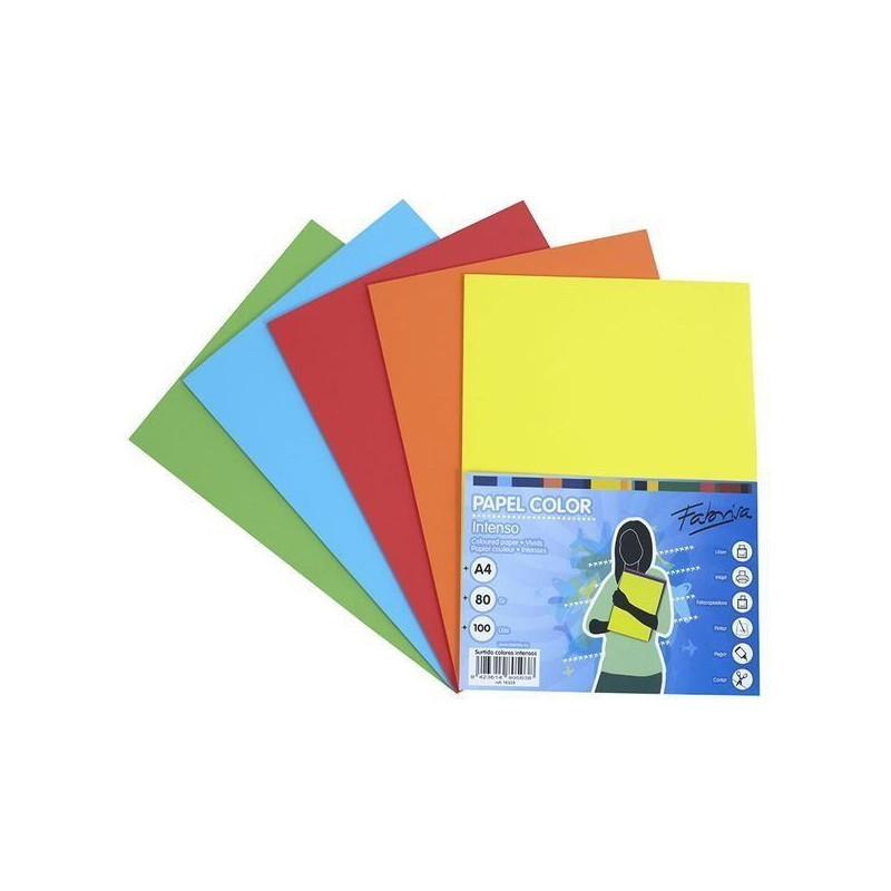 Pack 100 Hojas A4 papel 80 gr. Surtido Colores Intensos