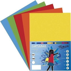 PACK 50 CARTULINAS A3-180 gr SURT. COLOR FUERTE