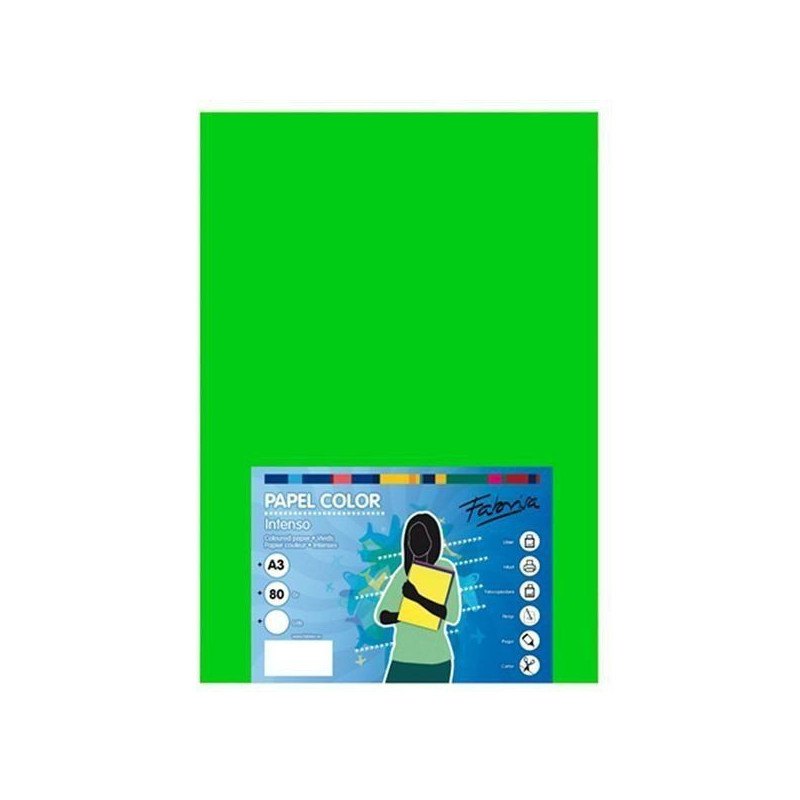 Pack 100 Hojas A3 papel 80 gr. Verde Fuerte