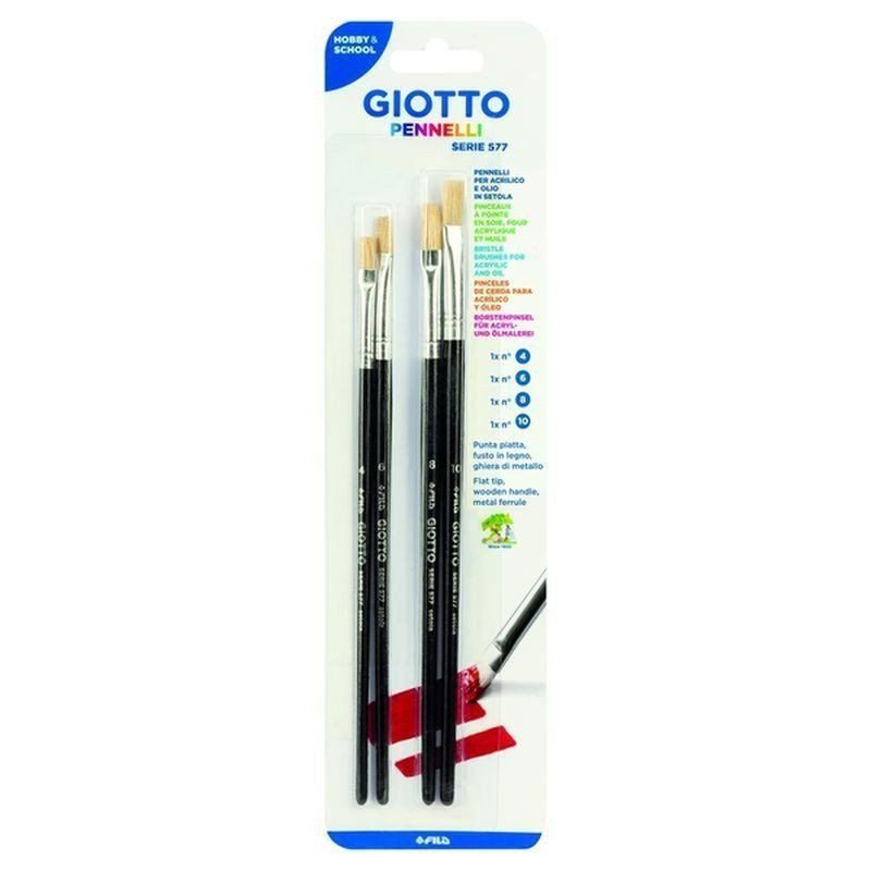 Set 4 Pinceles Giotto Pelo de Cerda S/577 Nº 4, 6, 8 y 10