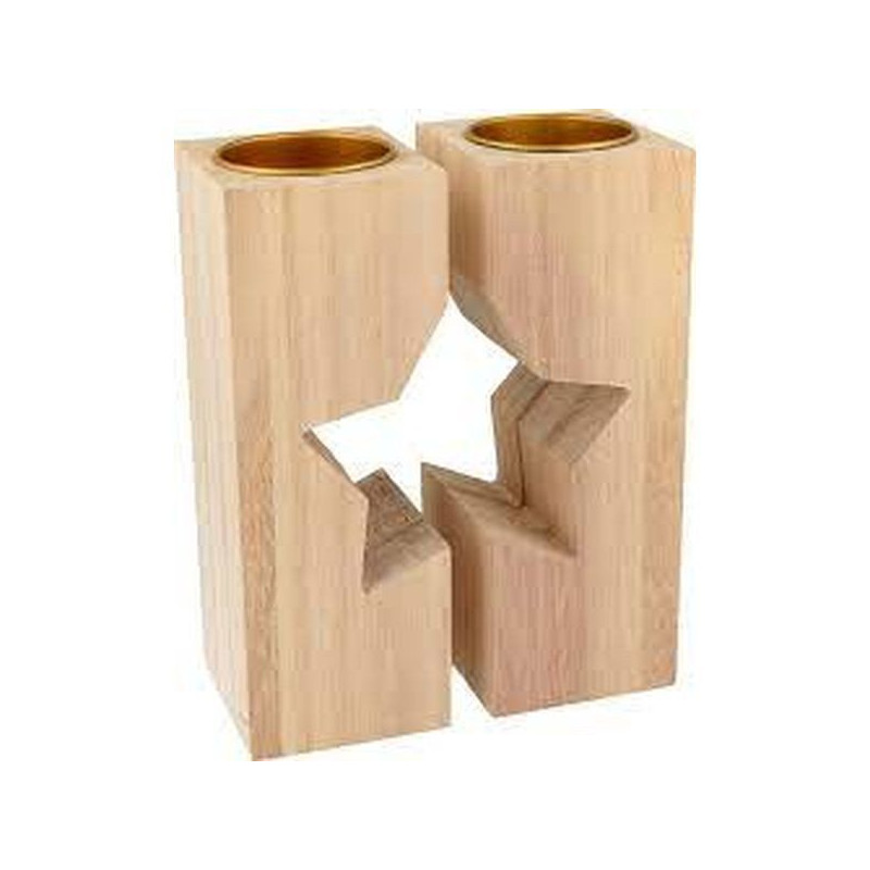 SET 2 PORTA VELA DE MADERA ESTRELLA AR-14003021