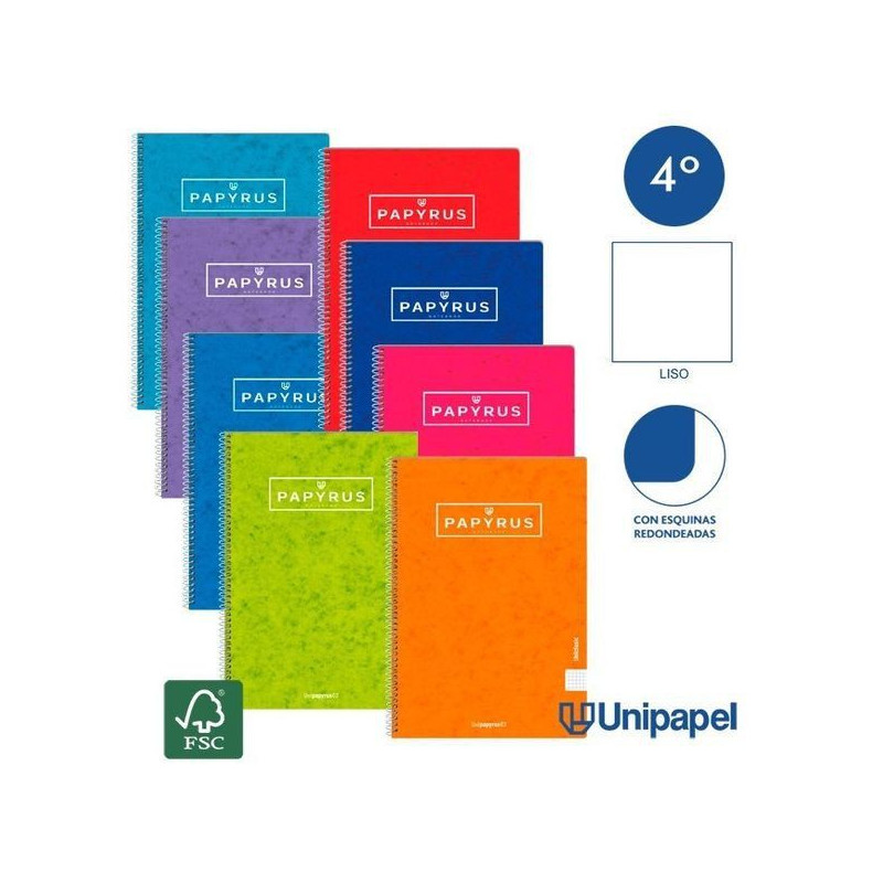 CUADERNO ESPIRAL PAPYRUS CUARTO TAPA CARTON 80 Hj. LISO