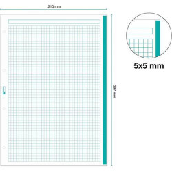 RECAMBIO A4 NOTEBOOK 100 Hj. 70 gr CUAD. 5x5 TURQUESA