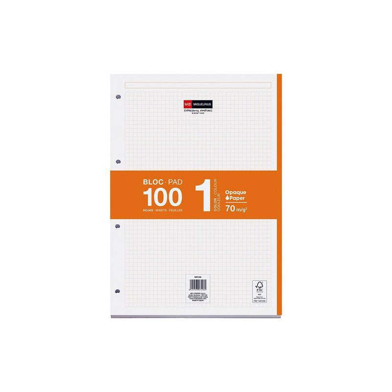 RECAMBIO A4 NOTEBOOK 100 Hj. 70 gr CUAD. 5x5 NARANJA