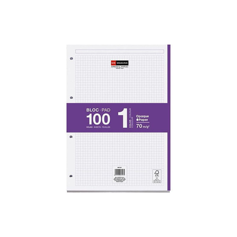 RECAMBIO A4 NOTEBOOK 100 Hj. 70 gr CUAD. 5x5 VIOLETA