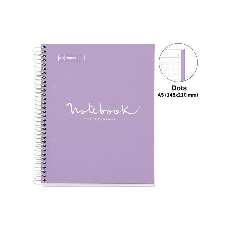 CUADERNO A5 NOTEBOOK-1 FORRADO PUNTOS LAVANDA