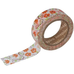 WASHI TAPE PAPEL 15mm 10m IN-17457 FLORAL NARANJA