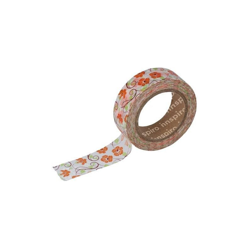 WASHI TAPE PAPEL 15mm 10m IN-17457 FLORAL NARANJA