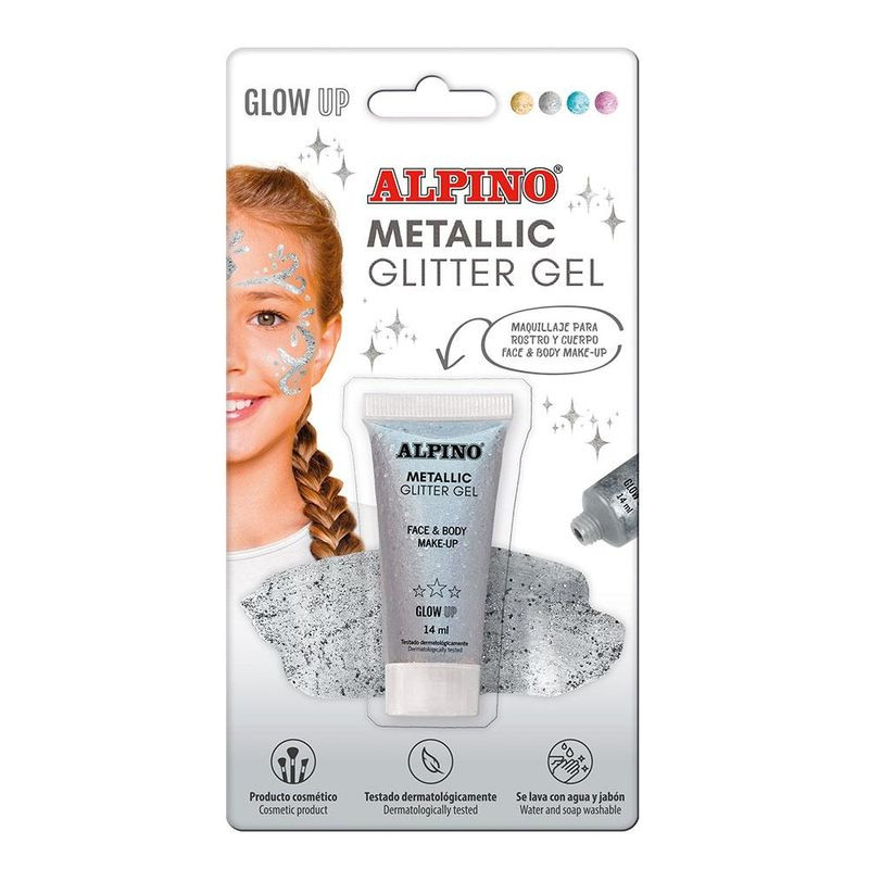 MAQUILLAJE ALPINO GEL COLOR METALICO+GLITTER PLATA