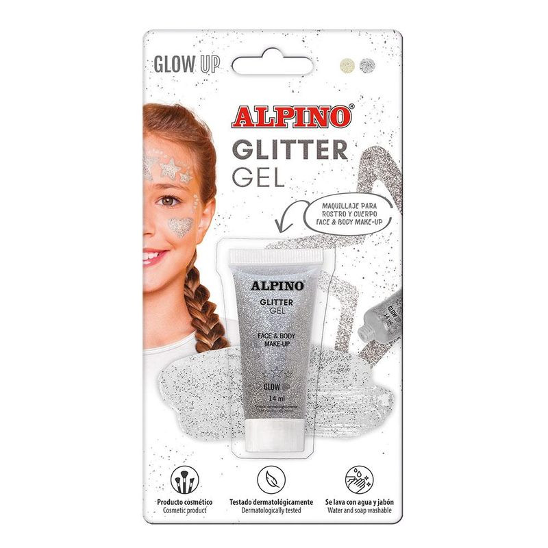 MAQUILLAJE ALPINO GEL TRANSPARENTE + GLITTER PLATA