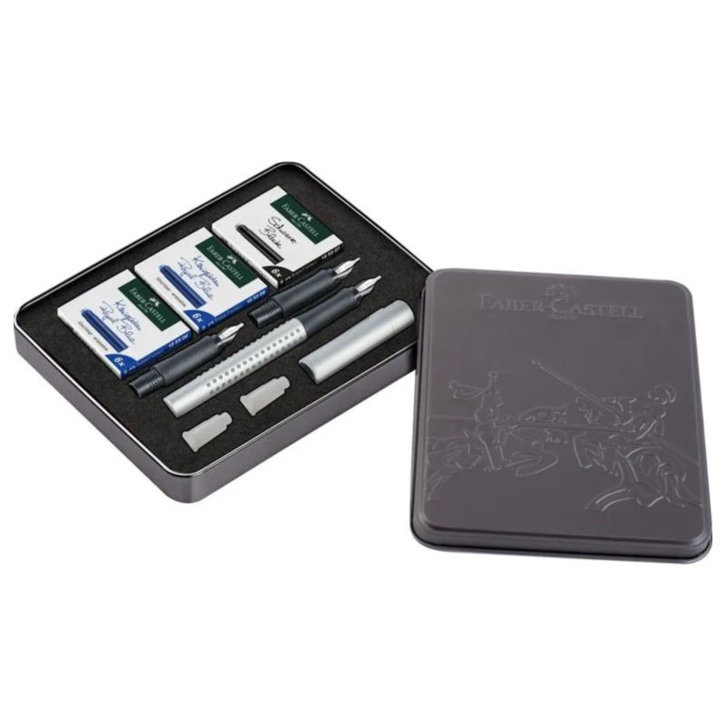 SET CALIGRAFIA FABER CASTELL 3 PUNTAS GRIP 2011 PLATEADO