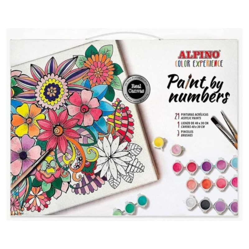 PINTAR POR NUMEROS SET ACRILICO ALPINO 40x30cm FLORES