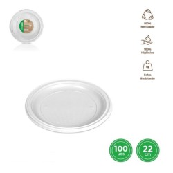 PLATOS DE PLASTICO MAXI 22cm 100 Un. LLANO BLANCO