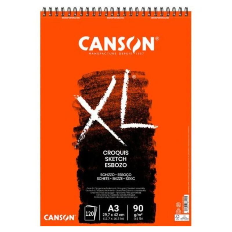 BLOC CANSON XL CROQUIS MARFIL A3 ESPIRAL SUP. 120 HOJAS 90 Gr.