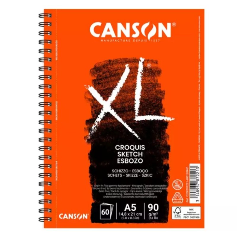 BLOC CANSON XL CROQUIS MARFIL A5 ESPIRAL LAT. 60 HOJAS 90 Gr.