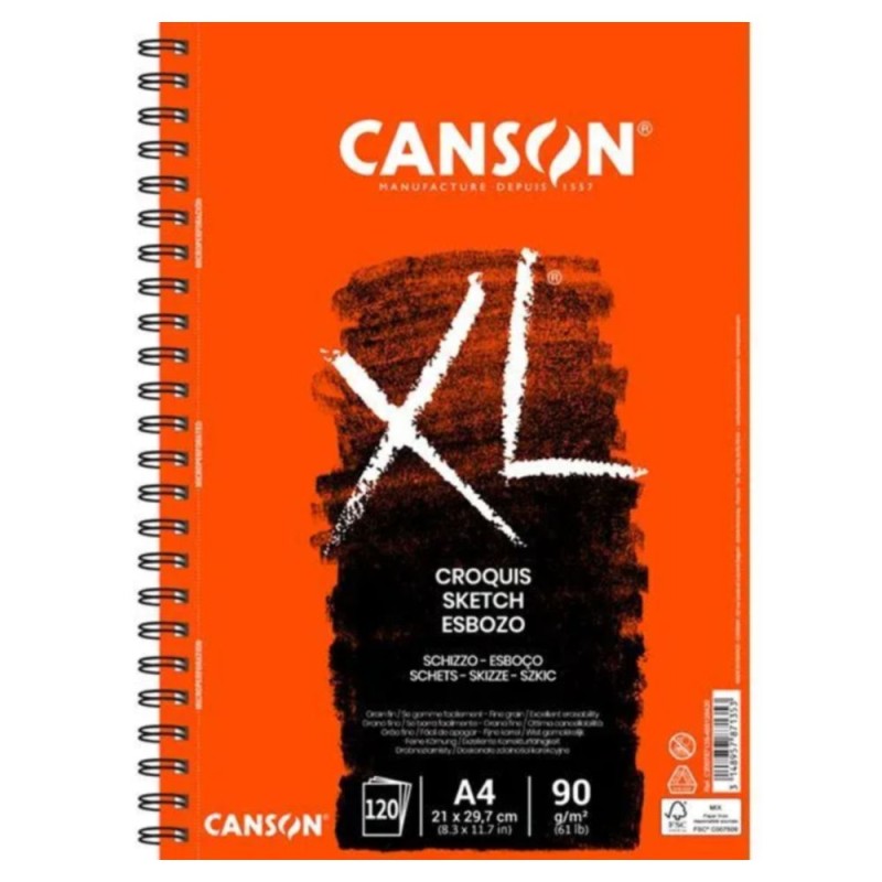 Bloc Canson Xl Croquis Marfil A4 Espiral Lateral 120 Hojas 90 Gr 3584