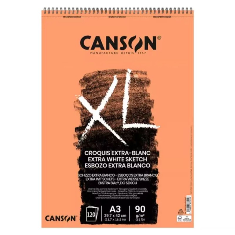 BLOC CANSON XL CROQUIS EXTRA BLANCO A3 ESPIRAL 120 Hj. 90 Gr.