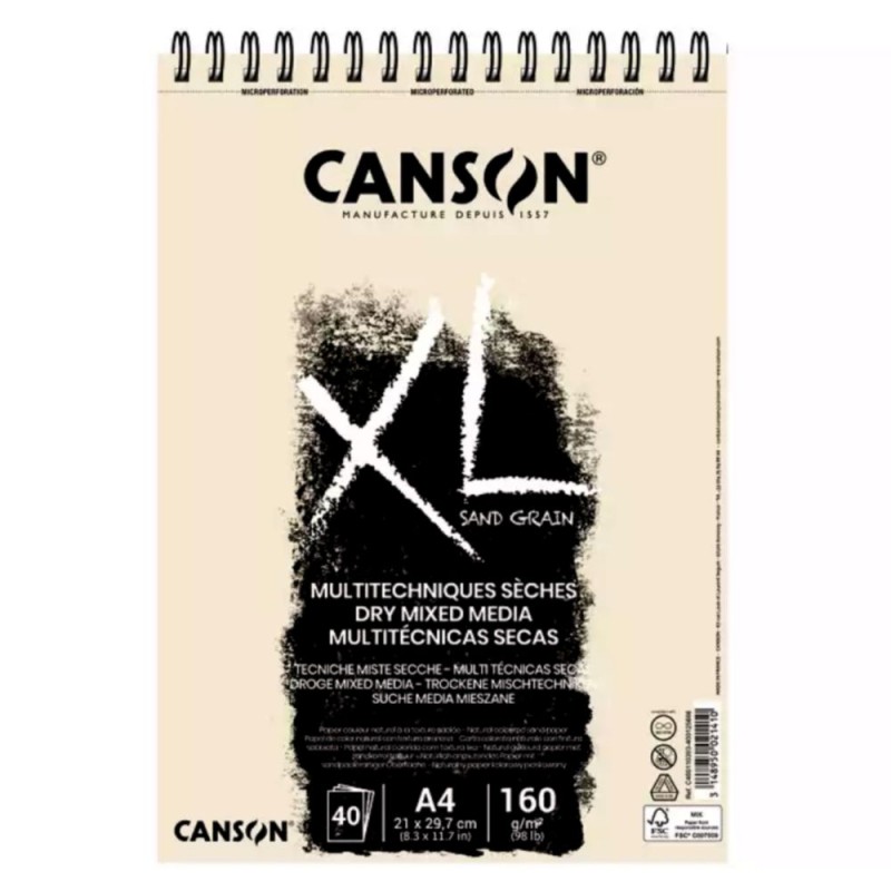 BLOC DIBUJO CANSON XL SAND GRAIN ARENA A4 ESPIRAL 40 Hj. 160 Gr.