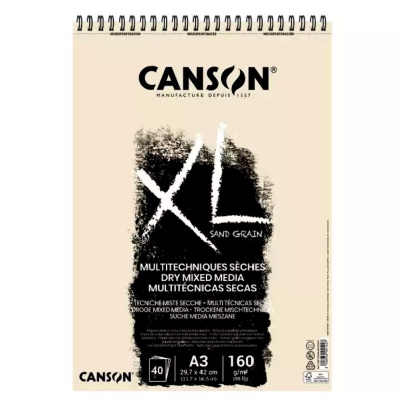 BLOC DIBUJO CANSON XL SAND GRAIN ARENA A3 ESPIRAL 40 Hj. 160 Gr.