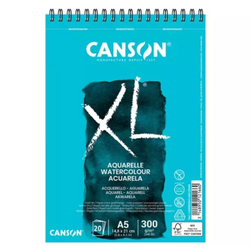 CANSON XL ACUARELA BLOC A5 ESPIRAL GRANO FINO 20 Hj. 300 Gr.