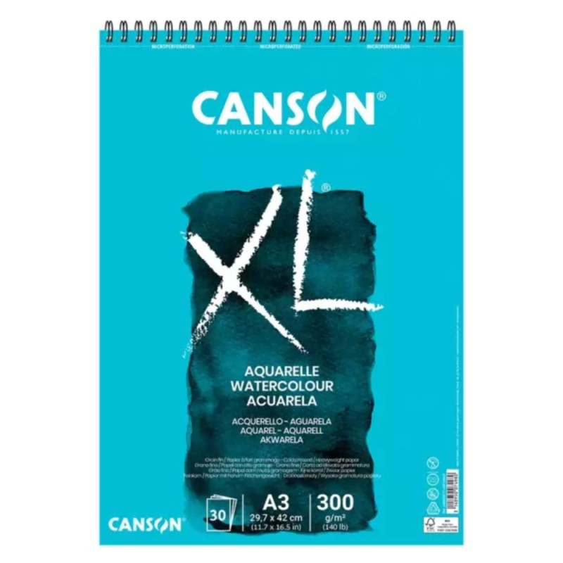 CANSON XL ACUARELA BLOC A3 ESPIRAL GRANO FINO 30 Hj. 300 Gr.