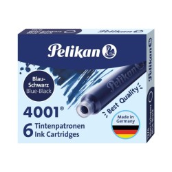 PELIKAN 6 CARTUCHOS ESTILOGRAFICA CORTOS 4001 AZUL NEGRO