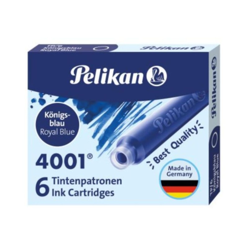 PELIKAN 6 CARTUCHOS ESTILOGRAFICA CORTOS 4001 AZUL ROYAL