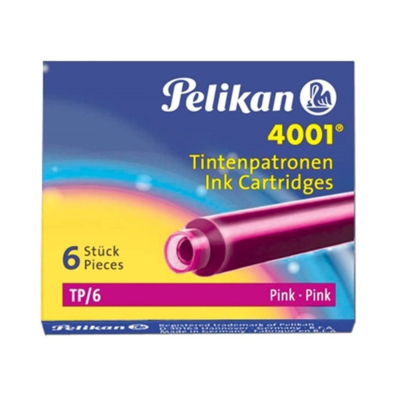 PELIKAN 6 CARTUCHOS ESTILOGRAFICA CORTOS 4001 ROSA