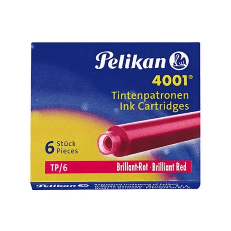 PELIKAN 6 CARTUCHOS ESTILOGRAFICA CORTOS 4001 ROJO