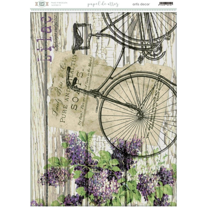 PAPEL DE ARROZ 42x29,7cm ARTIS DECOR 00119 BICICLETA