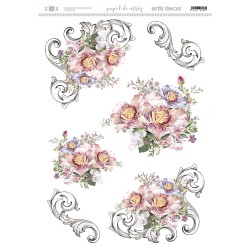 PAPEL DE ARROZ 42x29,7cm ARTIS DECOR 00153 FLORES ORNAMENTOS