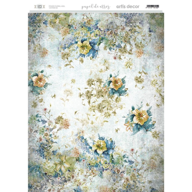 PAPEL DE ARROZ 42x29,7cm ARTIS DECOR 00155 FONDO FLORAL AZUL