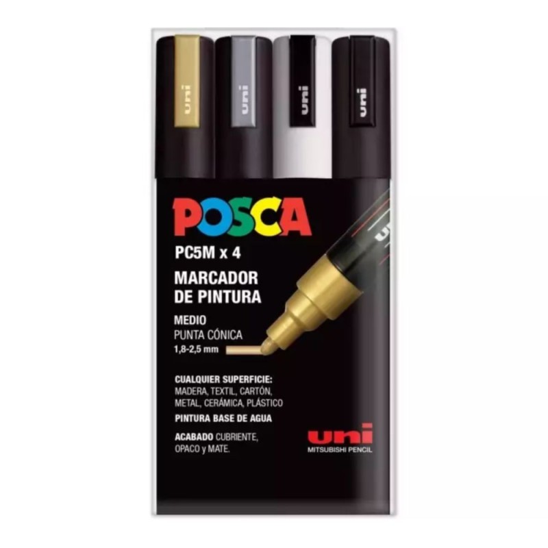 POSCA SET 4 PC5M ROTULADOR ACRILICO 1,8-2,5mm OPBN