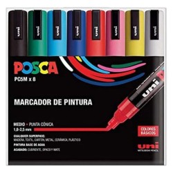 POSCA SET 8 PC-5M ROTULADOR ACRILICO 1,8-2,5mm BASICOS