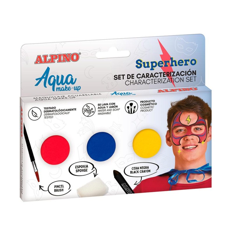 MAQUILLAJE ALPINO AQUA MAKE-UP PALETA 3 COLORES SET SUPER HEROES