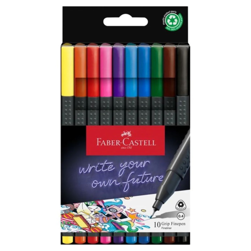 SET 10 ROTULADORES FABER-CASTELL GRIP FINEPEN 0,4 SURTIDOS