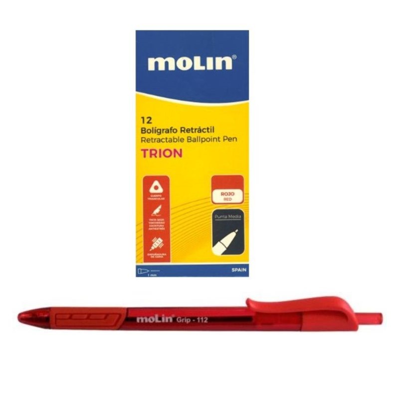 BOLIGRAFO MOLIN GRIP 112 RETRACTIL CAJA 12 Un. COLOR ROJO