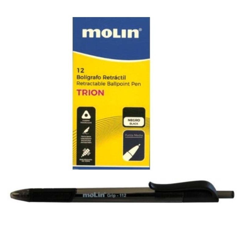 BOLIGRAFO MOLIN GRIP 112 RETRACTIL CAJA 12 Un. COLOR NEGRO