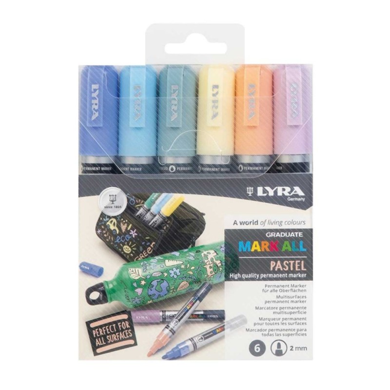 ROTULADOR ACRILICO LYRA 2mm MARK ALL SET 6 COLORES PASTEL