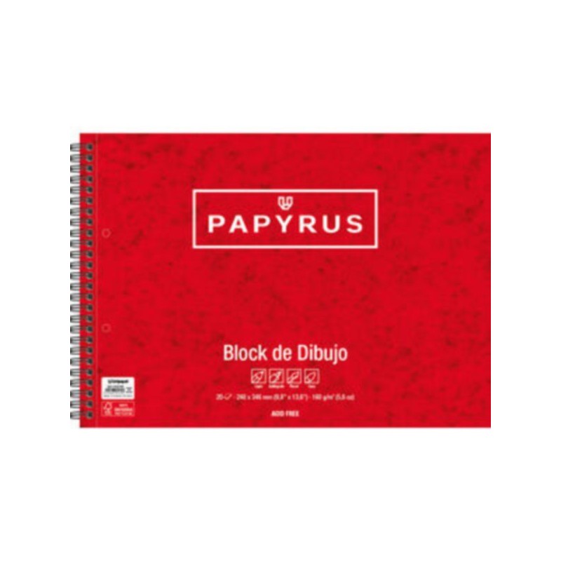 BLOC DIBUJO PAPYRUS FOLIO+ ESPIRAL 20 Hj. 160 Gr. LISO