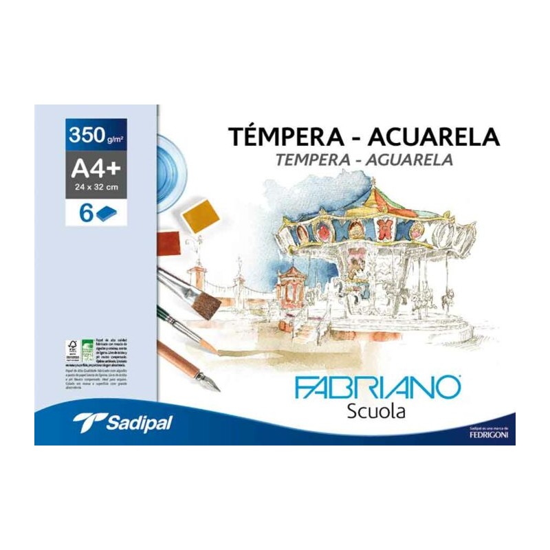 LAMINA ACUARELA FABRIANO SCUOLA A4+ SOBRE 6 Hj. 350 Gr.