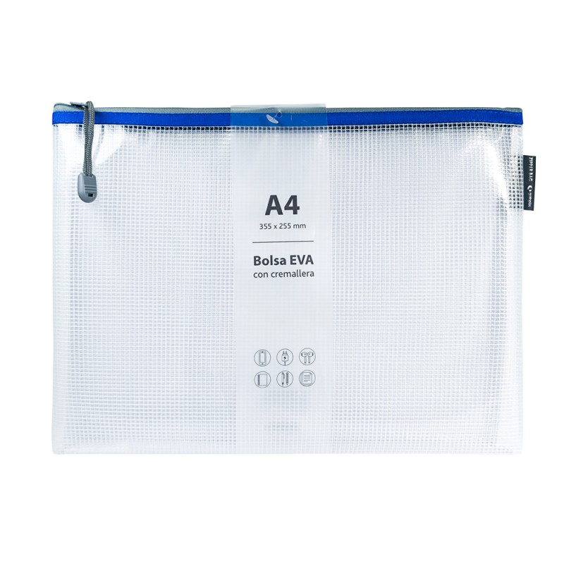 BOLSA CREMALLERA EVA TRANSPARENTE A4 (355x255cm) AZUL