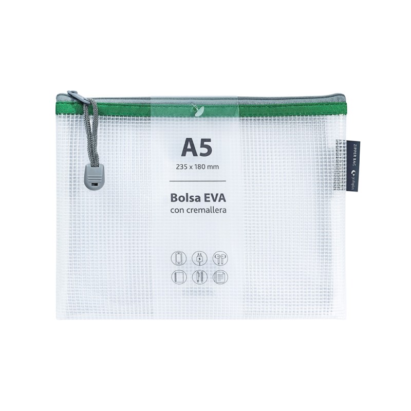 BOLSA CREMALLERA EVA TRANSPARENTE A5 (235x180cm) VERDE