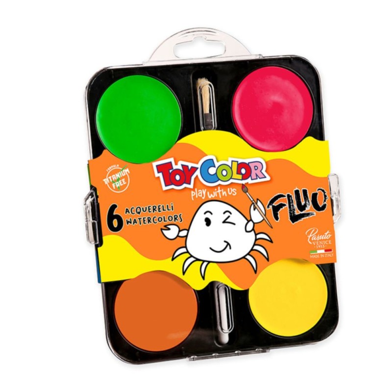 ACUARELA TOY COLOR MAXI FLUORESCENTE 6 PASTILLAS 57mm