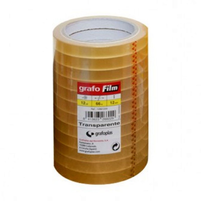 PACK 12 CINTA ADHESIVO GRAFOFILM 66m x 12mm TRANSPARENTE