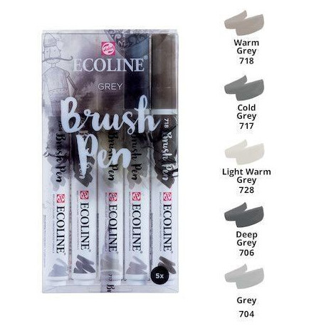 Set 5 Rotul. Ecoline Brush Pen Tonos Gris